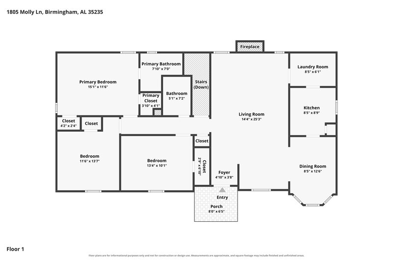1,560/Mo, 1805 Molly Ln Birmingham, AL 35235 Floor Plan View 2