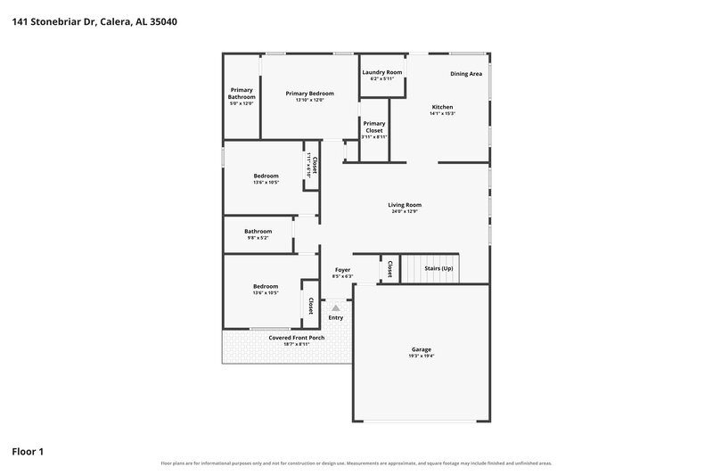 1,570/Mo, 141 Stonebriar Dr Calera, AL 35040 Floor Plan View