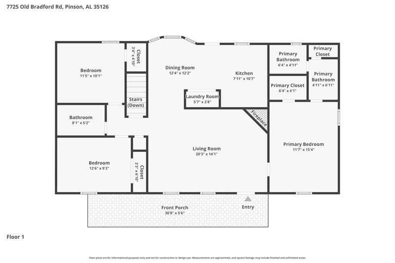 1,515/Mo, 7725 Old Bradford Rd Pinson, AL 35126 Floor Plan View