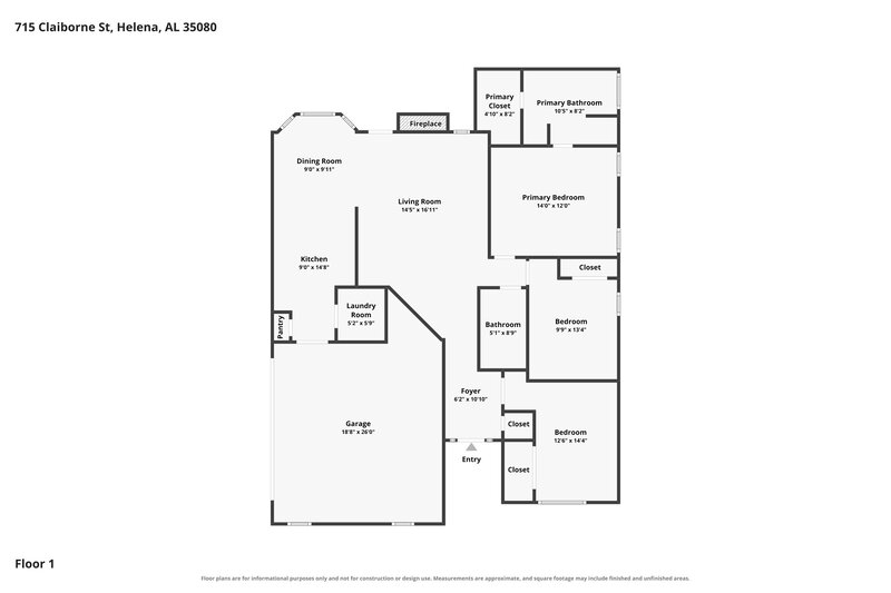 2,070/Mo, 715 Claiborne St Helena, AL 35080 Floor Plan View