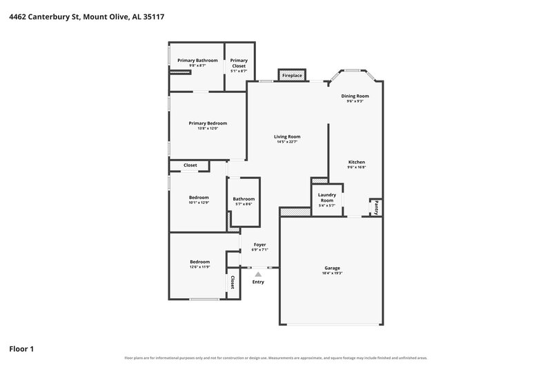 1,990/Mo, 4462 Canterbury St Mount Olive, AL 35117 Floor Plan View