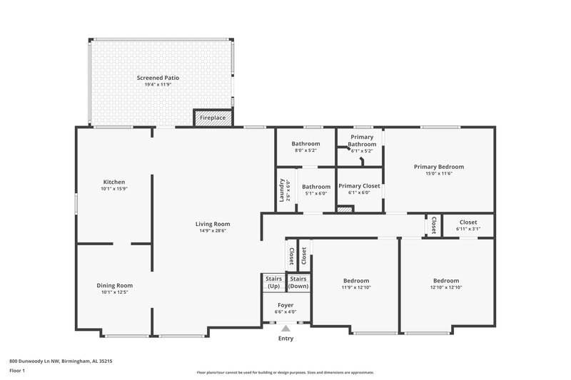 1,590/Mo, 800 Dunwoody Ln NW Birmingham, AL 35215 Floor Plan View 2
