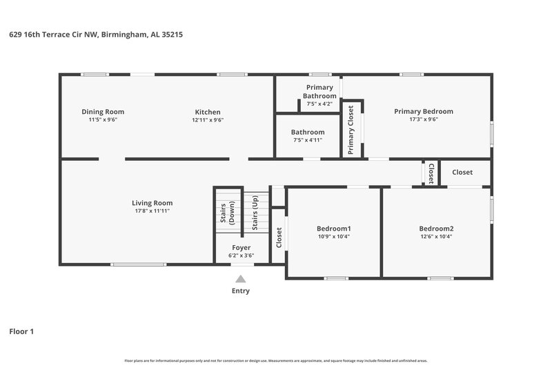 2,340/Mo, 629 16th Terr Circle NW Birmingham, AL 35215 Floor Plan View 2