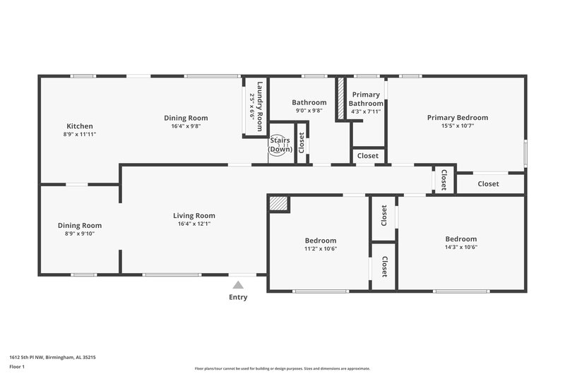 1,595/Mo, 1612 5th Pl NW Birmingham, AL 35215 Floor Plan View