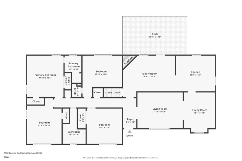 1,600/Mo, 1132 Corvair Cir Birmingham, AL 35235 Floor Plan View 2