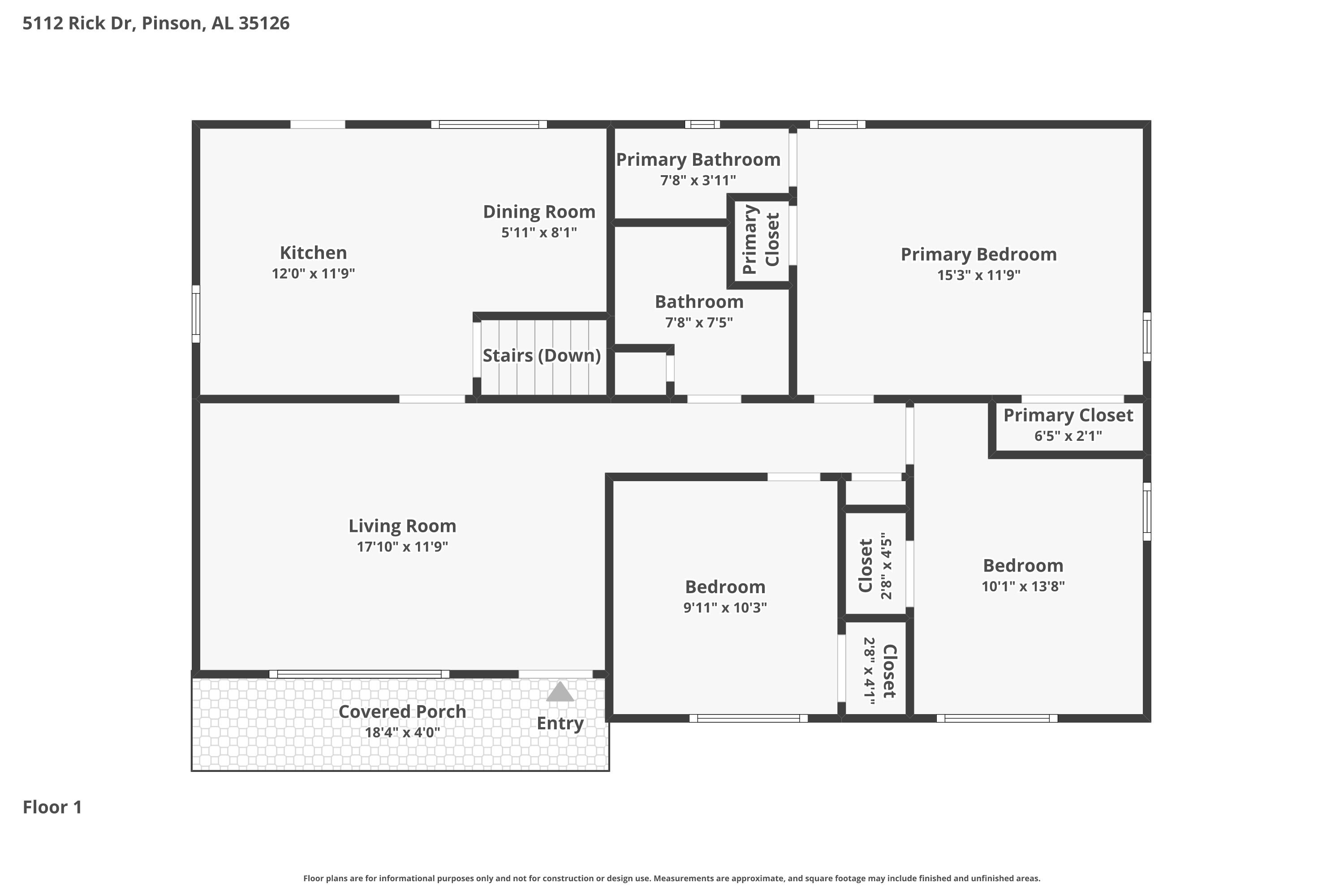 1,425/Mo, 5112 Rick Dr Pinson, AL 35126 Floor Plan View