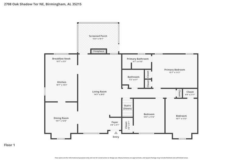 1,705/Mo, 2708 Oak Shadow Ter NE Birmingham, AL 35215 Floor Plan View