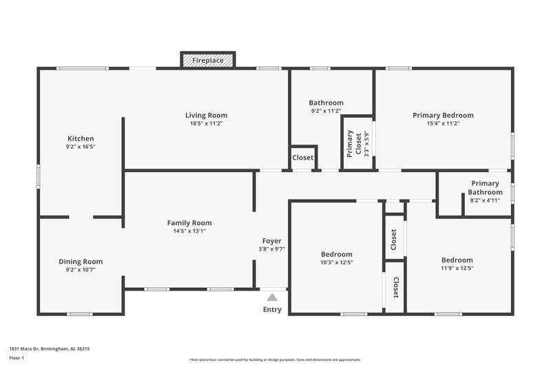 1,535/Mo, 1831 Mara Dr Birmingham, AL 35215 Floor Plan View