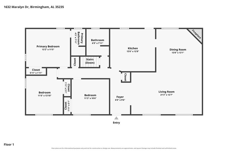 1,860/Mo, 1632 Maralyn Dr Birmingham, AL 35235 Floor Plan View 2