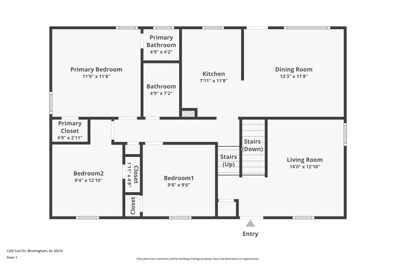 1,555/Mo, 1325 Turf Dr Birmingham, AL 35215 Floor Plan View 2