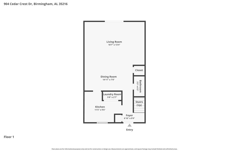 1,375/Mo, 904 Cedar Crest Dr Birmingham, AL 35216 Floor Plan View