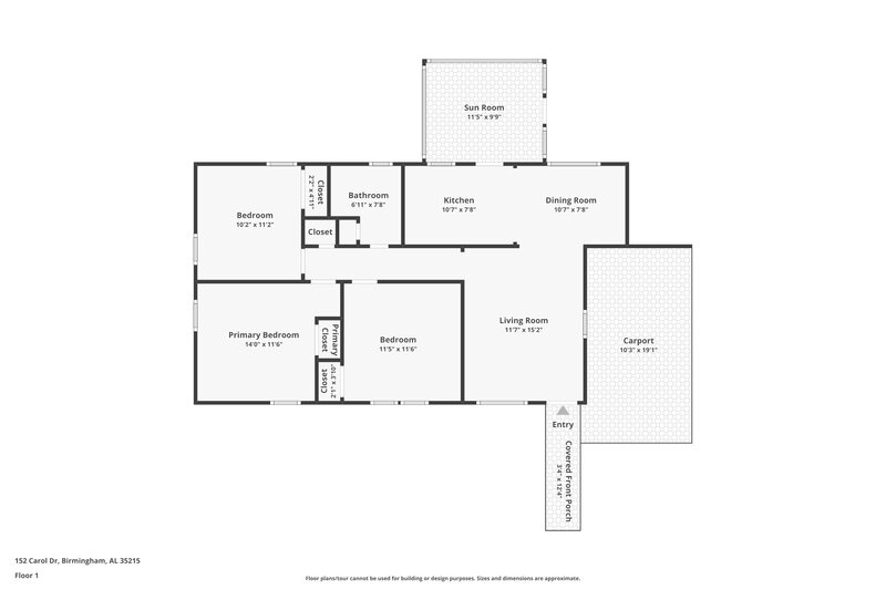 1,180/Mo, 152 Carol Drive Birmingham, AL 35215 Floor Plan View