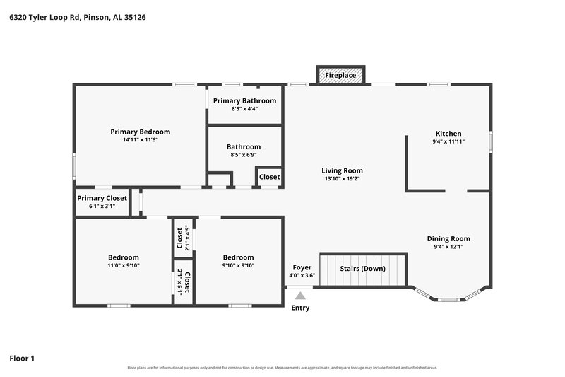 1,575/Mo, 6320 Tyler Loop Road Pinson, AL 35126 Floor Plan View