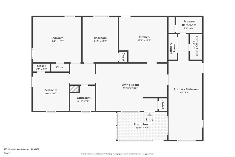 1,480/Mo, 103 Highland Avenue Hueytown, AL 35023 Floor Plan View