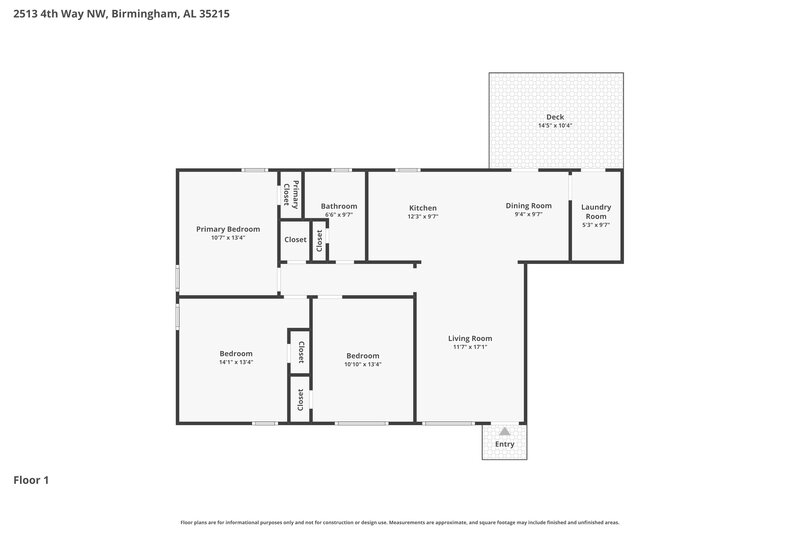 1,180/Mo, 2513 4th Way NW Center Point, AL 35215 Floor Plan View