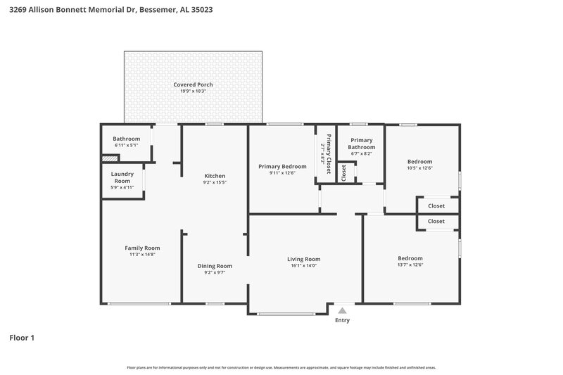 1,435/Mo, 3269 Allison Bonnett Memorial Drive Hueytown, AL 35023 Floor Plan View