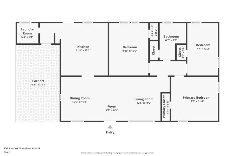 1,050/Mo, 1340 5th Place NW Birmingham, AL 35215 Floor Plan View
