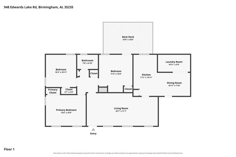 1,125/Mo, 948 Edwards Lake Road Birmingham, AL 35235 Floor Plan View