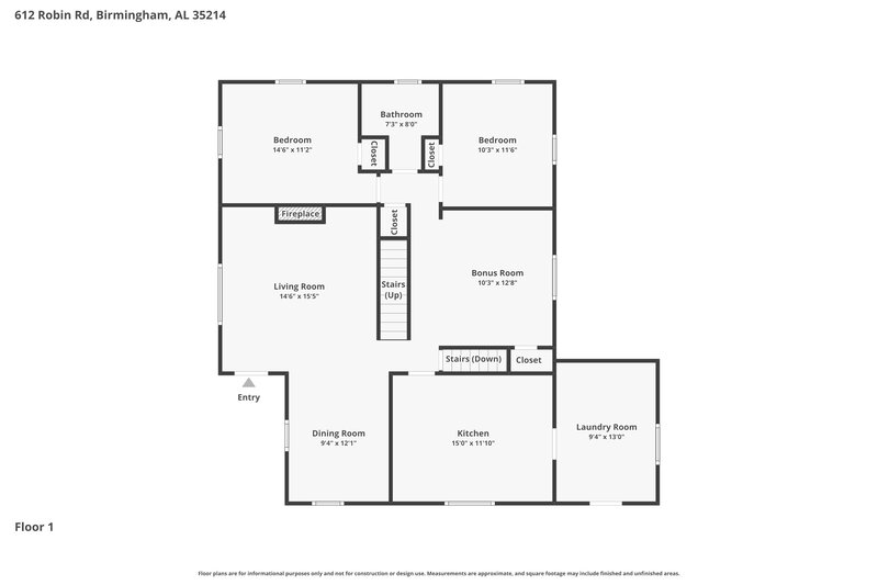 1,715/Mo, 612 Robin Road Birmingham, AL 35214 Floor Plan View