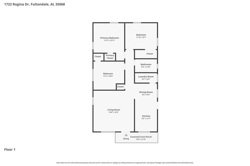 1,195/Mo, 1722 Rogina Drive Fultondale, AL 35068 Floor Plan View
