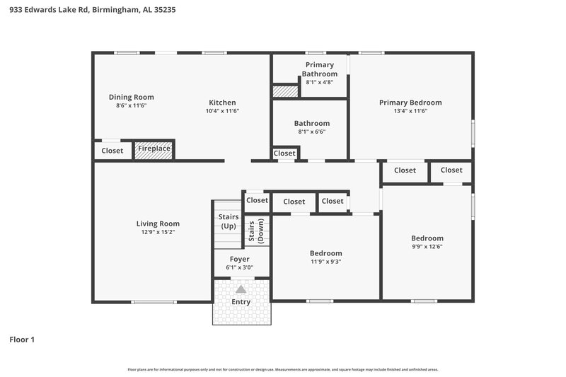 1,600/Mo, 933 Edwards Lake Road Birmingham, AL 35235 Floor Plan View 2