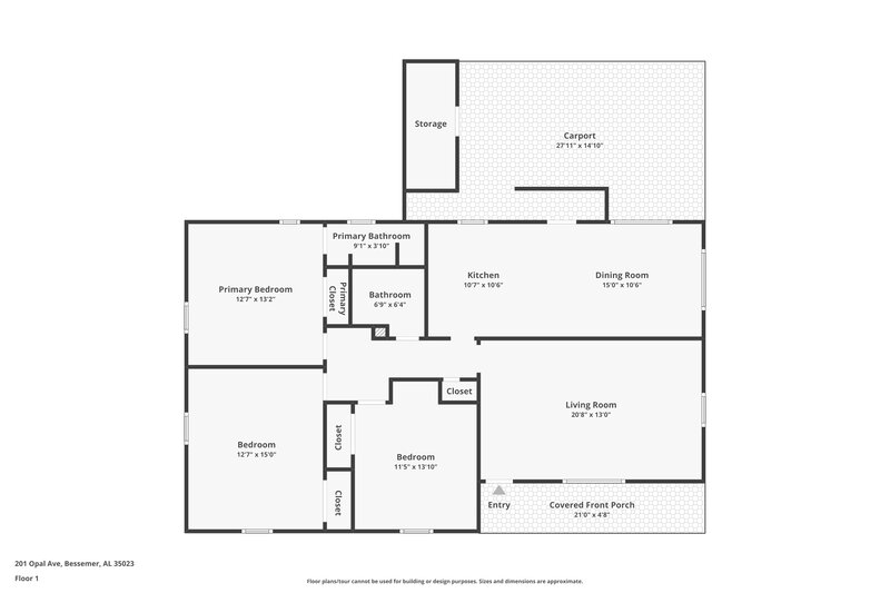 1,500/Mo, 201 Opal Ave Hueytown, AL 35023 Floor Plan View