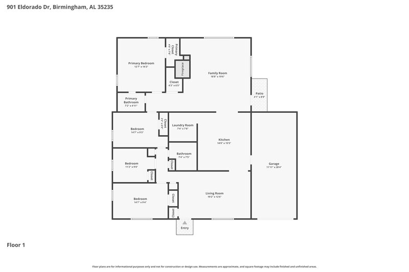 1,420/Mo, 901 Eldorado Dr BIRMINGHAM, AL 35235 Floor Plan View