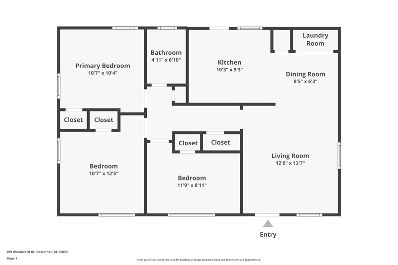 1,060/Mo, 209 Woodward Drive Hueytown, AL 35023 Floor Plan View