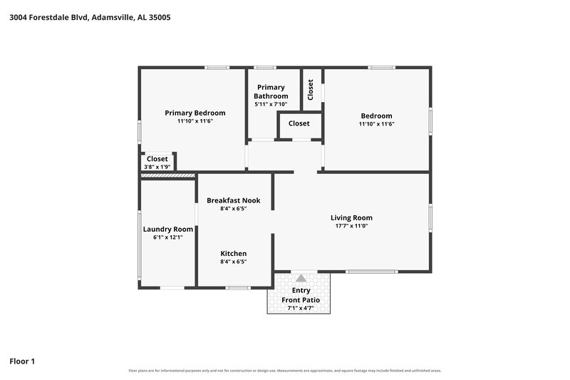 960/Mo, 3004 Forestdale Boulevard Adamsville, AL 35005 Floor Plan View