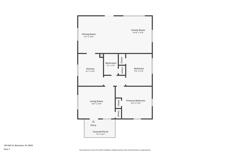 1,050/Mo, 158 24th Street Hueytown, AL 35023 Floor Plan View