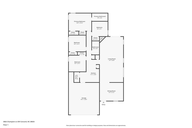 2,000/Mo, 3063 Champion Ln SW Concord, NC 28025 Floor Plan View
