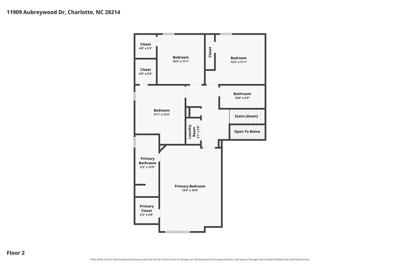 2,130/Mo, 11909 Aubreywood Dr Charlotte, NC 28214 Floor Plan View 2