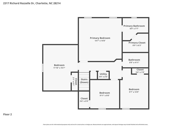 2,030/Mo, 2317 Richard Rozzelle Dr Charlotte, NC 28214 Floor Plan View 2