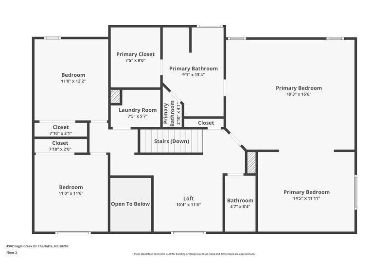 2,360/Mo, 4902 Eagle Creek Dr Charlotte, NC 28269 Floor Plan View 2