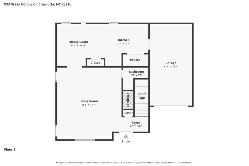 1,880/Mo, 933 Grass Hollow Ct Charlotte, NC 28216 Floor Plan View