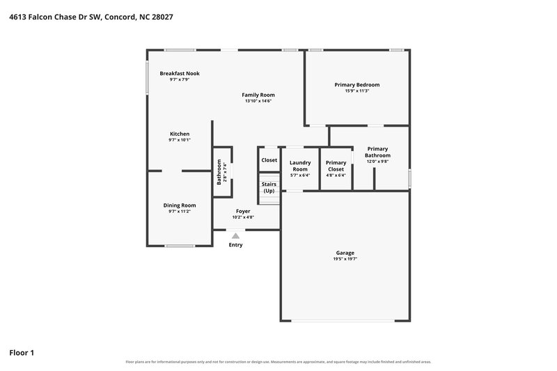 2,005/Mo, 4613 Falcon Chase Dr SW Concord, NC 28027 Floorplan View