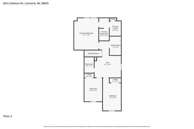 1,825/Mo, 834 Littleton Dr Concord, NC 28025 Floor Plan View 2