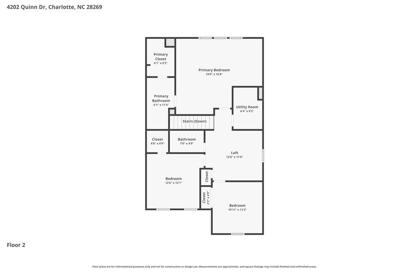 1,825/Mo, 4202 Quinn Dr Charlotte, NC 28269 Floorplan View 2