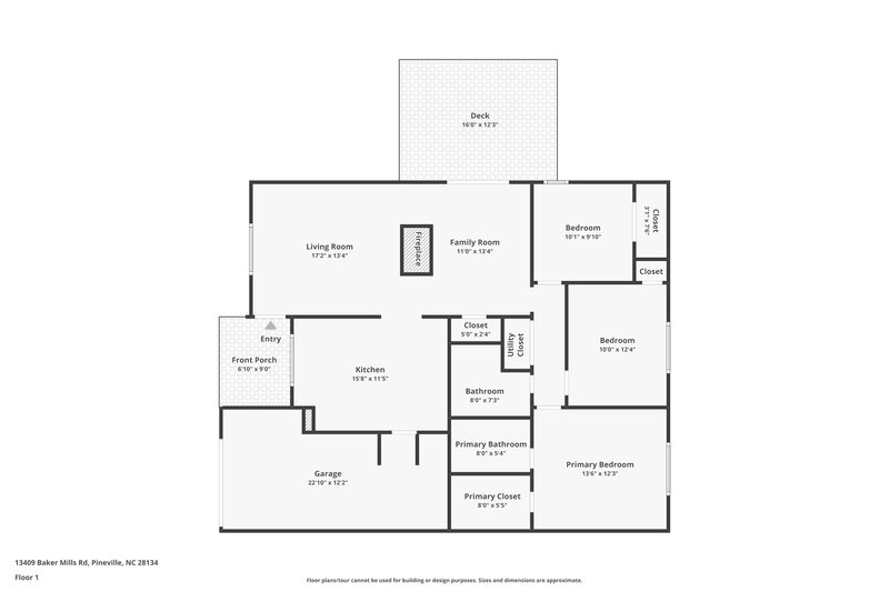 1,850/Mo, 13409 Baker Mills Rd Pineville, NC 28134 Floor Plan View