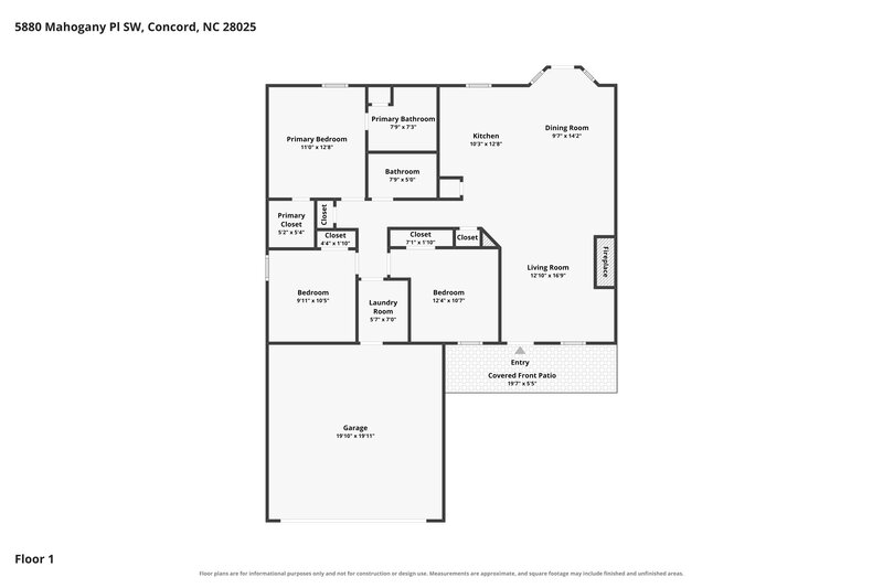 1,770/Mo, 5880 Mahogany Pl SW Concord, NC 28025 Floorplan View