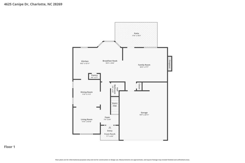 2,295/Mo, 4625 Canipe Dr Charlotte, NC 28269 Floorplan View