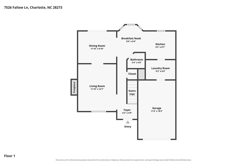 1,990/Mo, 7526 Fallow Ln Charlotte, NC 28273 Floor Plan View