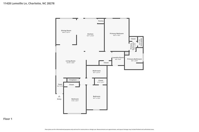 2,220/Mo, 11428 Lamoille Ln Charlotte, NC 28278 Floor Plan View