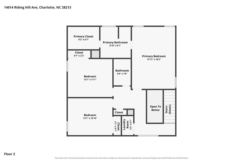 1,960/Mo, 14014 Riding Hill Ave Charlotte, NC 28213 Floor Plan View 2