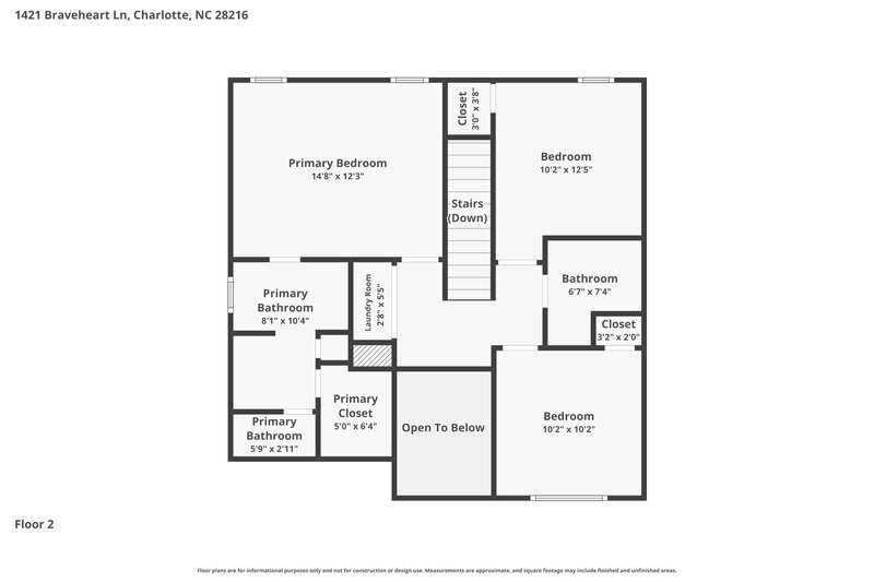 1,855/Mo, 1421 Braveheart Ln Charlotte, NC 28216 Floor Plan View 2