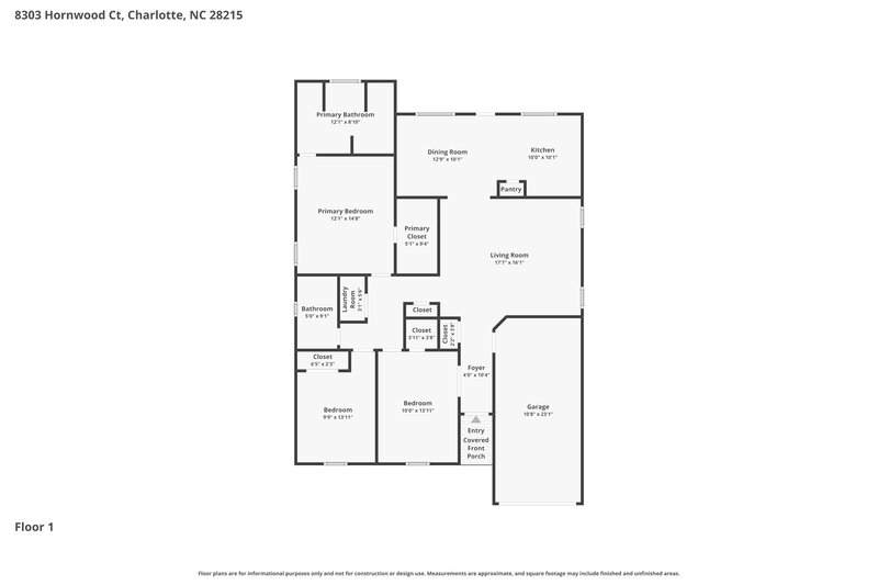 1,890/Mo, 8303 Hornwood Ct Charlotte, NC 28215 Floor Plan View
