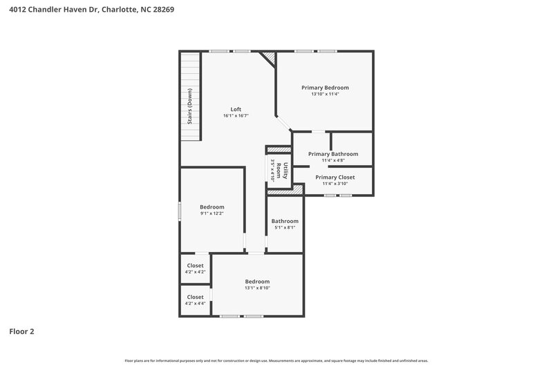 2,050/Mo, 4012 Chandler Haven Dr Charlotte, NC 28269 Floor Plan View 2