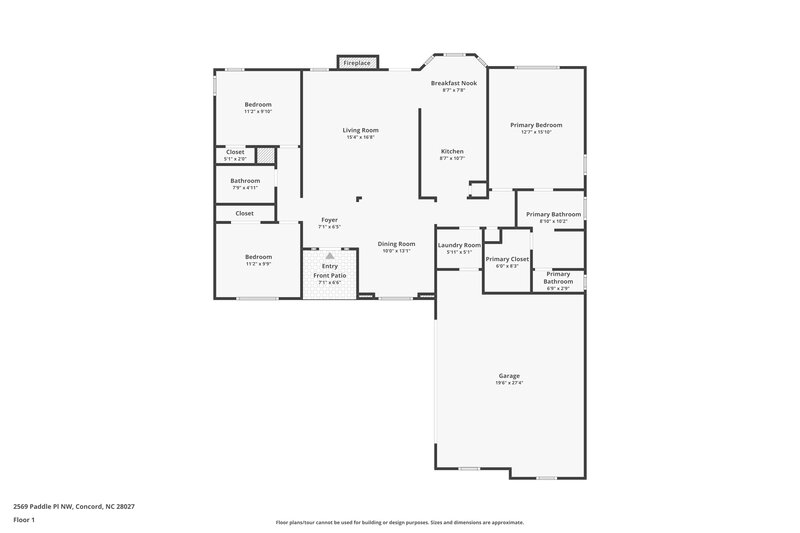 2,100/Mo, 2569 Paddle Pl NW Concord, NC 28027 Floor Plan View