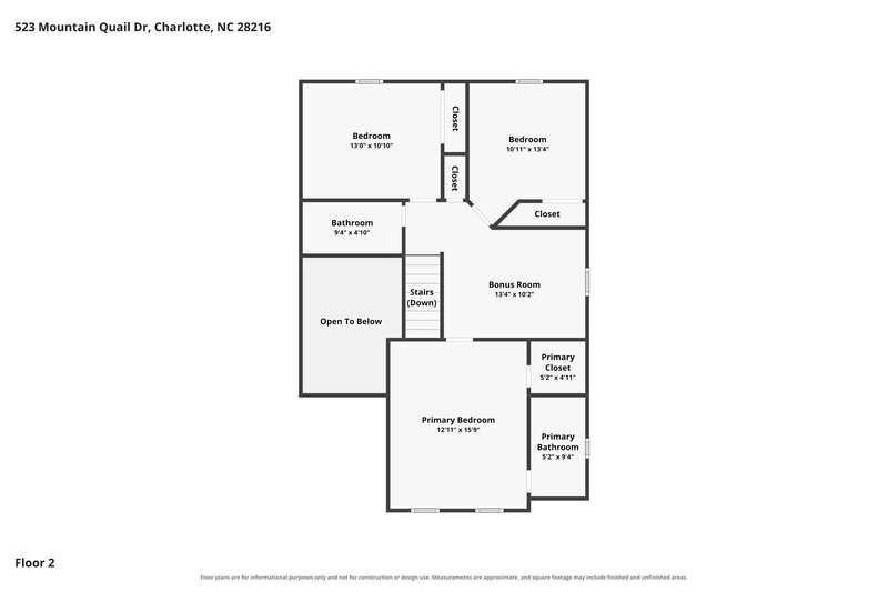 1,905/Mo, 523 Mountain Quail Dr Charlotte, NC 28216 Floor Plan View 2