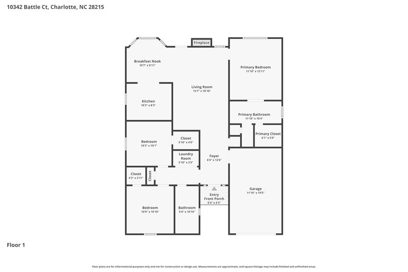 1,790/Mo, 10342 Battle Ct Charlotte, NC 28215 Floorplan View